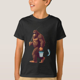 Bigfoot vissen grappige retro Sasquatch visser pap T-shirt