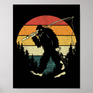 Bigfoot Vissen Grappige Sasquatch Vis Zonsopgang 8 Poster
