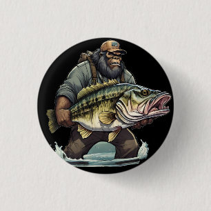 Bigfoot Vist Bass Fish Sasquatch Yeti in het meer Ronde Button 3,2 Cm