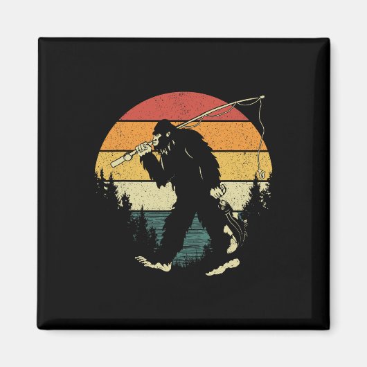Bigfoot Vist Funny Sasquatch Fish Sunset 80s B Magneet (Voorkant)