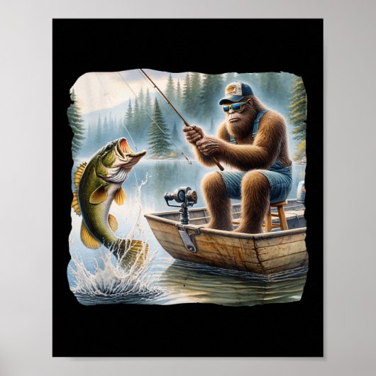 Bigfoot Vist Funny Sasquatch Summer B Fisherman Poster (Voorkant)