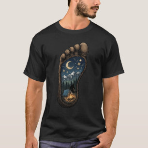 Bigfoot voetafdruk berg kamperen nacht Sasquatch T-shirt