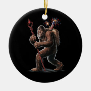 Bigfoot-Vuurwerk 4 juli Amerikaanse vlag Sasquatch Keramisch Ornament