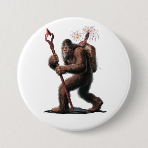 Bigfoot-Vuurwerk 4 juli Amerikaanse vlag Sasquatch Ronde Button 7,6 Cm