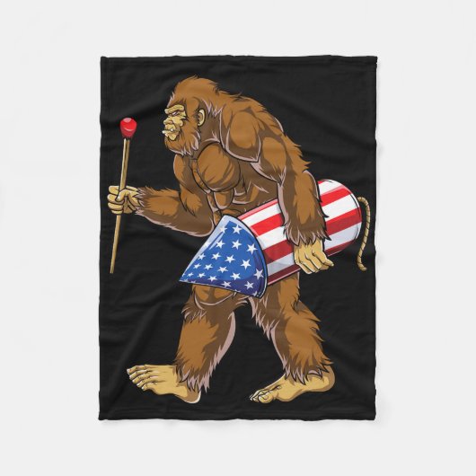 Bigfoot vuurwerk 4 juli Mannen Sasquatch Americ Fleece Deken (Voorkant)