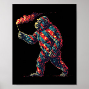 Bigfoot vuurwerk 4 juli Mannen Sasquatch Americ Poster