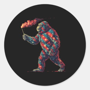 Bigfoot vuurwerk 4 juli Mannen Sasquatch Americ Ronde Sticker
