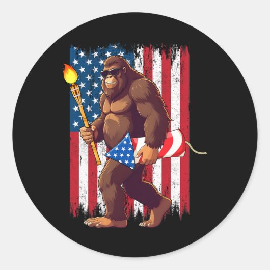 Bigfoot vuurwerk 4 juli Sasquatch American U Ronde Sticker (Voorkant)