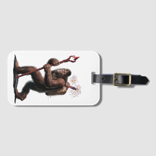 Bigfoot Vuurwerk 4 juli Vlag Sasquatch Bagagelabel (Voorkant (horizontaal))