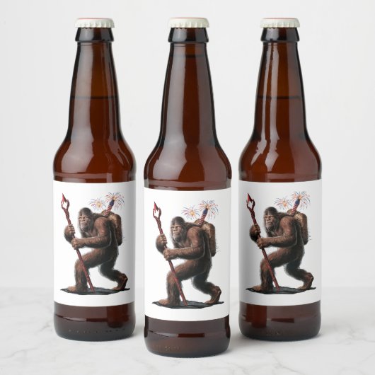 Bigfoot Vuurwerk 4 juli Vlag Sasquatch Bier Etiket (Flessen)