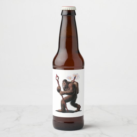 Bigfoot Vuurwerk 4 juli Vlag Sasquatch Bier Etiket (Voorkant)