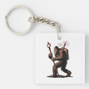 Bigfoot Vuurwerk 4 juli Vlag Sasquatch Sleutelhanger