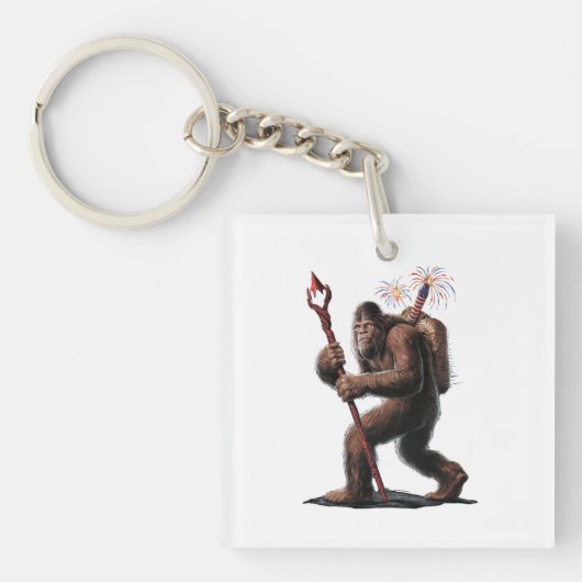 Bigfoot Vuurwerk 4 juli Vlag Sasquatch Sleutelhanger (Voorkant)