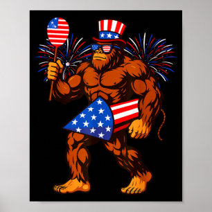 Bigfoot vuurwerk Amerikaanse vlag bigfoot 4 juli Poster
