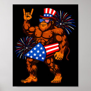 Bigfoot vuurwerk Amerikaanse vlag sasquatch 4 juli Poster