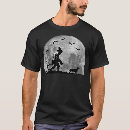 Bigfoot Walking Dachshund Dog Sasquatch Halloween T-shirt (Voorkant)
