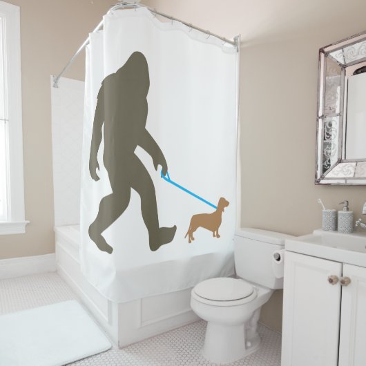 Bigfoot Walking Dachshund Sasquatch Doxie Dog Gift Douchegordijn (In situ)
