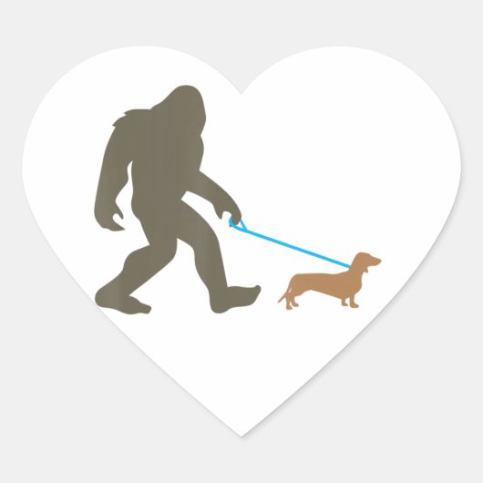 Bigfoot Walking Dachshund Sasquatch Doxie Dog Gift Hart Sticker (Voorkant)
