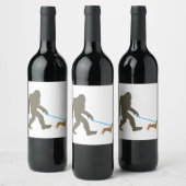 Bigfoot Walking Dachshund Sasquatch Doxie Dog Gift Wijn Etiket (Flessen)