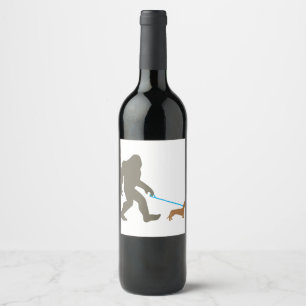 Bigfoot Walking Dachshund Sasquatch Doxie Dog Gift Wijn Etiket