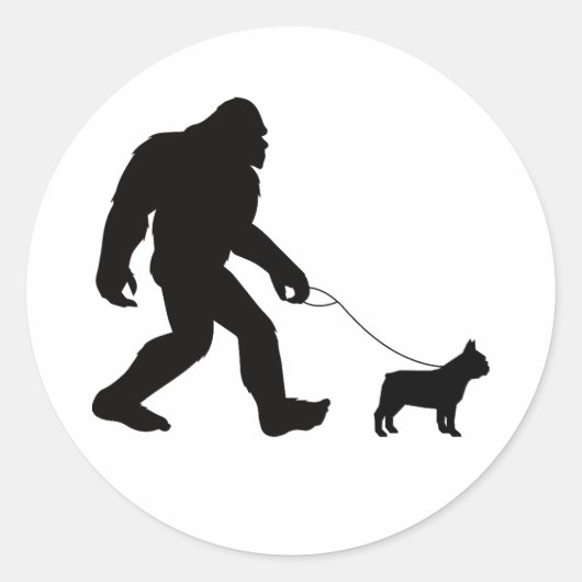 Bigfoot Walking French Bulldog Ronde Sticker (Voorkant)