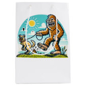 Bigfoot Walking His Dog Humorous Outdoor  Medium Cadeauzakje (Voorkant)