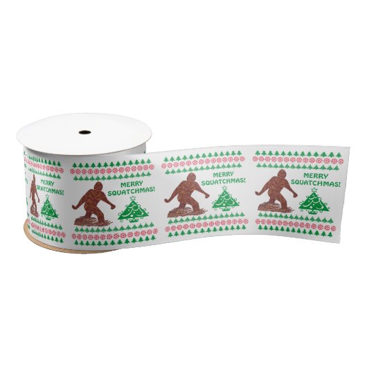 Bigfoot Walking Merry Sasquatchmas Festive Funny Satijnen Lint (Spoel)