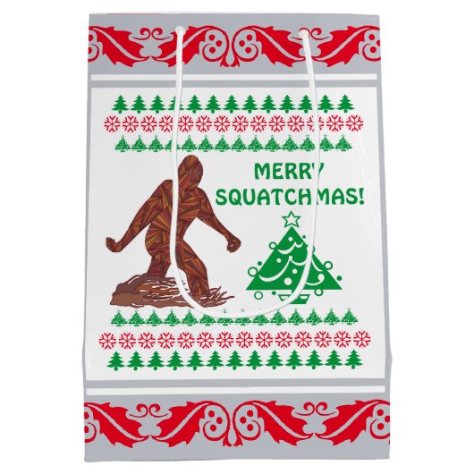 Bigfoot Walking Sasquatch Silver Red Funny Medium Cadeauzakje (Achterkant)