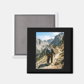 Bigfoot wandelen grappige sasquatch backpacken magneet (Voorkant / Achterkant)
