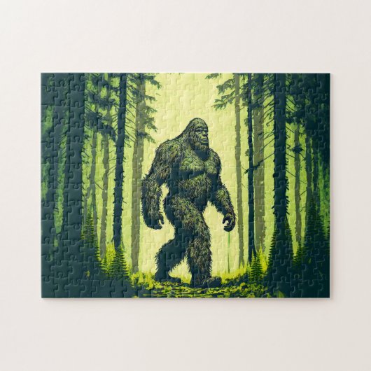 Bigfoot wandelt door het bos legpuzzel (Horizontaal)