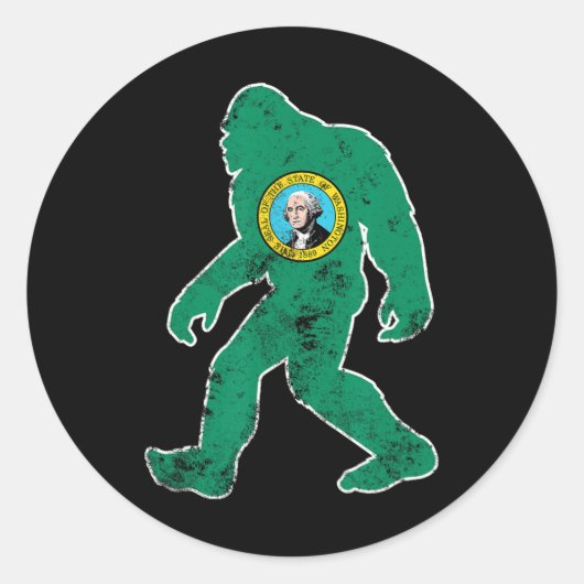 Bigfoot Washington Flag State Sasquatch Mannen Vro Ronde Sticker (Voorkant)