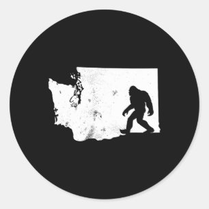 Bigfoot Washington State Map Sasquatch Mannen Vrou Ronde Sticker