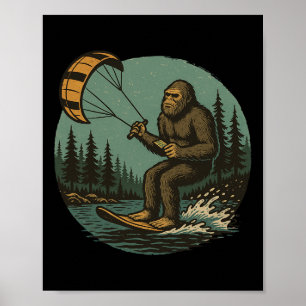 Bigfoot Water Paragliding Vintage Grappige Sasquat Poster