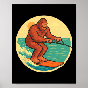 Bigfoot-waterskiën vintage cryptid strand grafisch poster