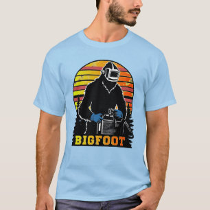 Bigfoot Welding Retro Mythical Forest Desi T-shirt
