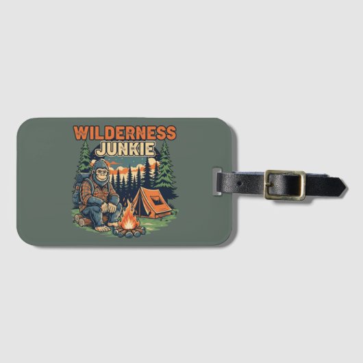 Bigfoot wildernis junkie retro ontwerp bagagelabel (Voorkant (horizontaal))