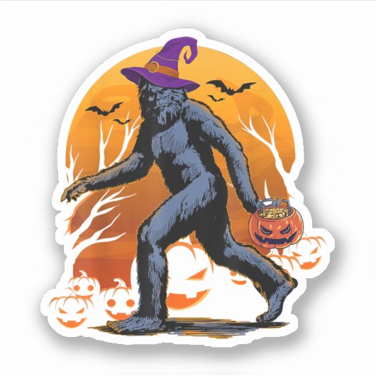 Bigfoot Witch Pumpkin Halloween Sasquatch Lovers Sticker (Voorkant)