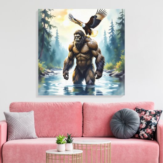 Bigfoot with an Eagle on his Shoulder Canvas Afdruk (Insitu (Woonkamer))