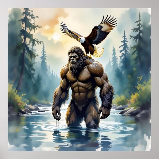 Bigfoot with an Eagle on his Shoulder Poster (Voorkant)