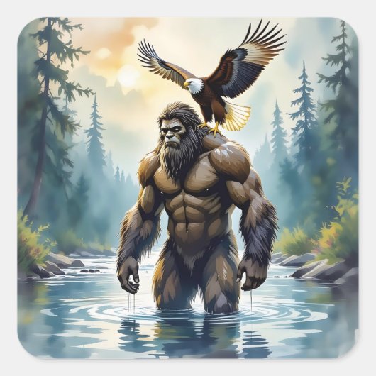 Bigfoot with an Eagle on his Shoulder Vierkante Sticker (Voorkant)