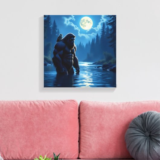 Bigfoot with an Owl on his Shoulder  Canvas Afdruk (Insitu (Woonkamer))
