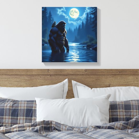 Bigfoot with an Owl on his Shoulder  Canvas Afdruk (Insitu (Slaapkamer))