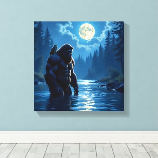 Bigfoot with an Owl on his Shoulder  Canvas Afdruk (Insitu (Houten vloer))