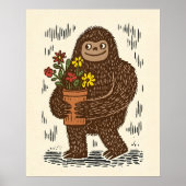Bigfoot With Flowers Cute Wall Art Poster Print (Voorkant)