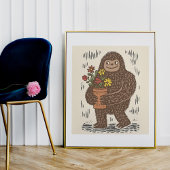 Bigfoot With Flowers Cute Wall Art Poster Print