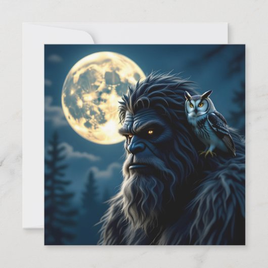 Bigfoot with Glowing Eyes and Owl on his Shoulder  (Voorkant)