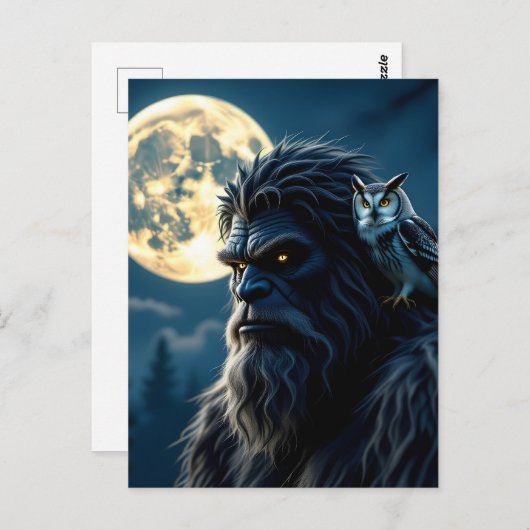 Bigfoot with Glowing Eyes and Owl on his Shoulder Briefkaart (Voorkant / Achterkant)