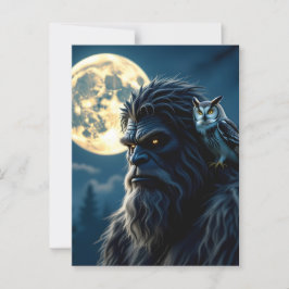 Bigfoot with Glowing Eyes and Owl on his Shoulder  Briefkaart
