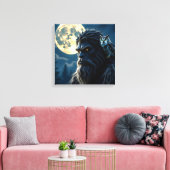 Bigfoot with Glowing Eyes and Owl on his Shoulder  Canvas Afdruk (Insitu (Woonkamer))