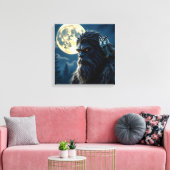 Bigfoot with Glowing Eyes and Owl on his Shoulder Canvas Afdruk (Insitu (Woonkamer))